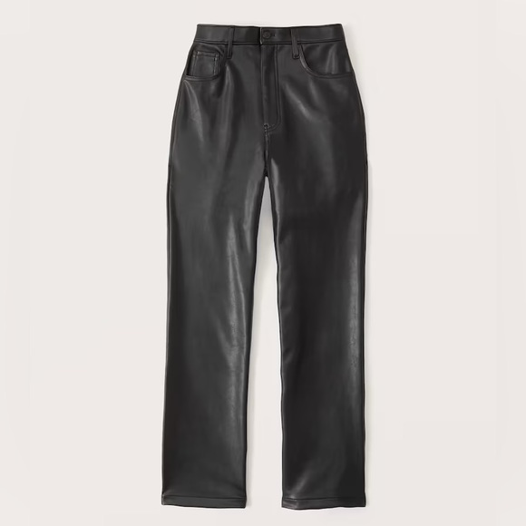 Abercrombie Black Curve Love Vegan Leather Ankle Straight Pant with Split Hem - Picture 2 of 3